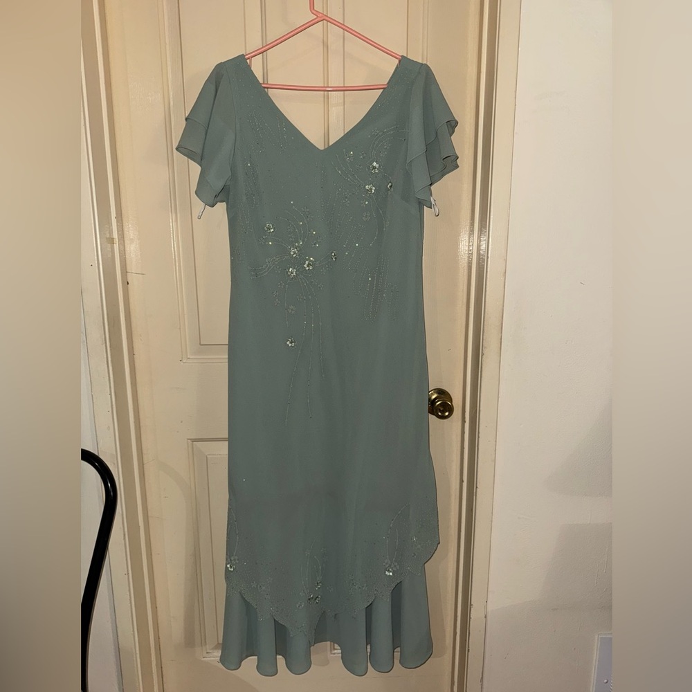 Pastel green embellished flowy long dress